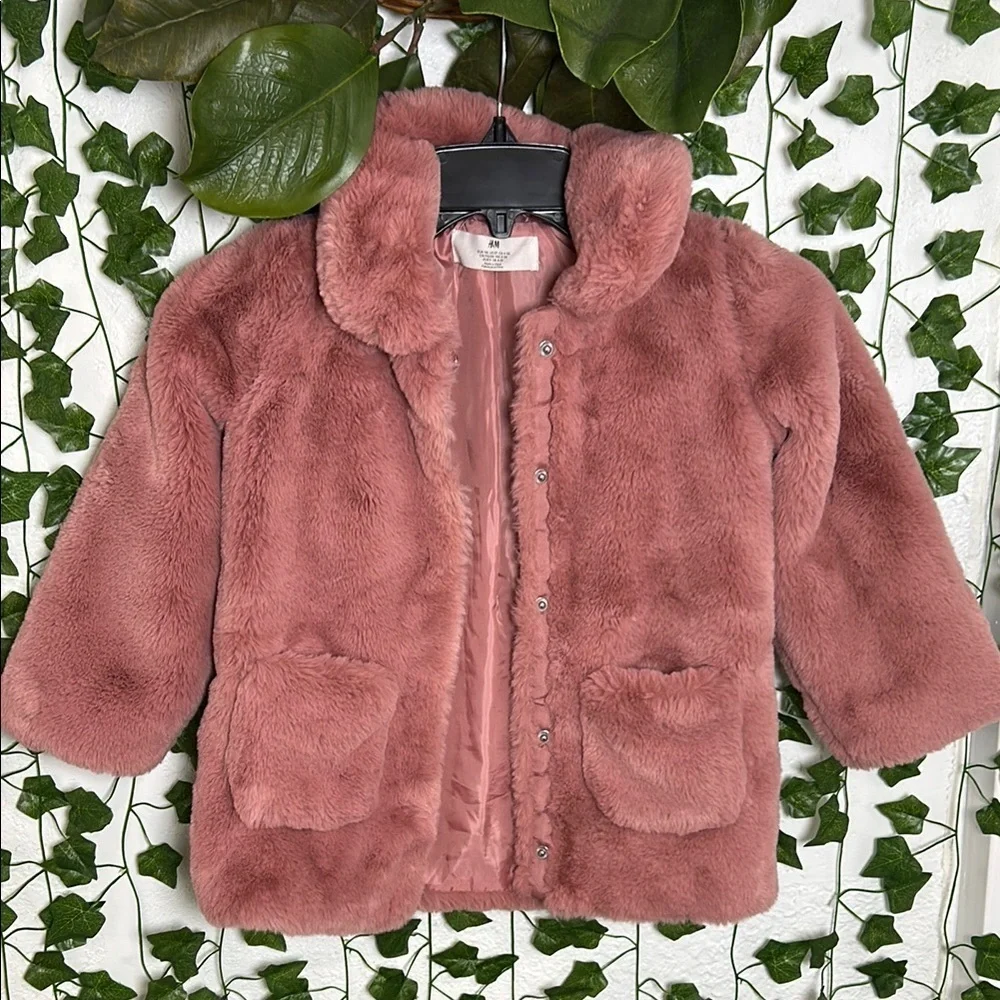 H&M Kids Dusty Pink Faux Fur Coat